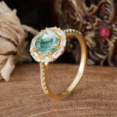 1.5 Carat Round Cut Halo Cluster Moss Agate Wedding Ring Pave Flower Promise Ring